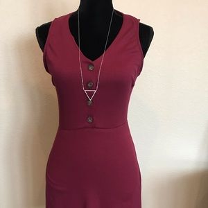 Lush BURGUNDY BUTTON-UP RIBBED SKATER DRESS